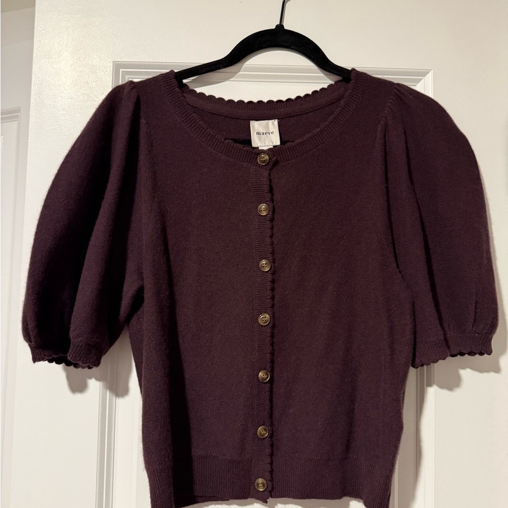 Maeve Puff-Sleeve Cashmere Cardigan Sweater